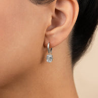 Sterling Silver Emerald Cut CZ Micro Hoop Dangle Earrings