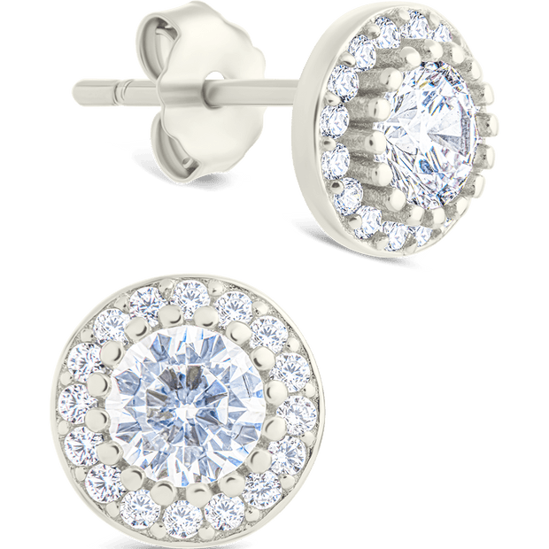 Sterling Silver Round Cut Brilliant Halo Studs
