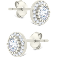 Sterling Silver Round Cut Brilliant Halo Studs
