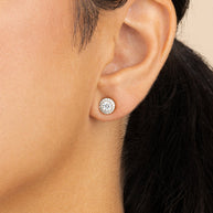 Sterling Silver Round Cut Brilliant Halo Studs