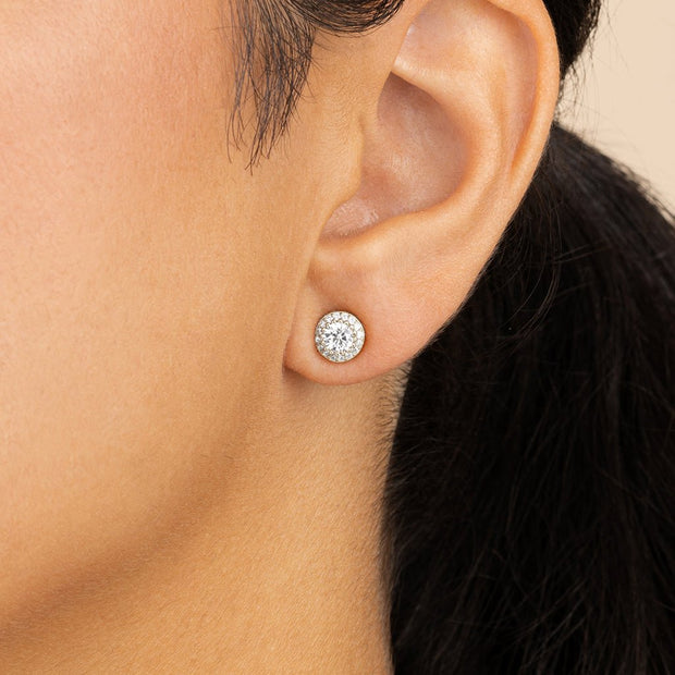 Sterling Silver Round Cut Brilliant Halo Studs