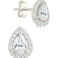 Sterling Silver Pear Cut Brilliant Halo Studs
