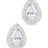 Sterling Silver Pear Cut Brilliant Halo Studs