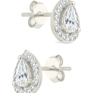 Sterling Silver Pear Cut Brilliant Halo Studs