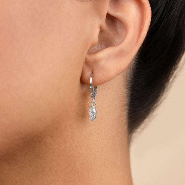 Sterling Silver Allegra Marquise Cut CZ French Clip Earrings