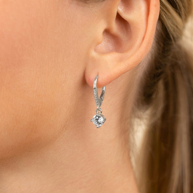 Sterling Silver Matilda Brilliant Cut CZ French Clip Earrings