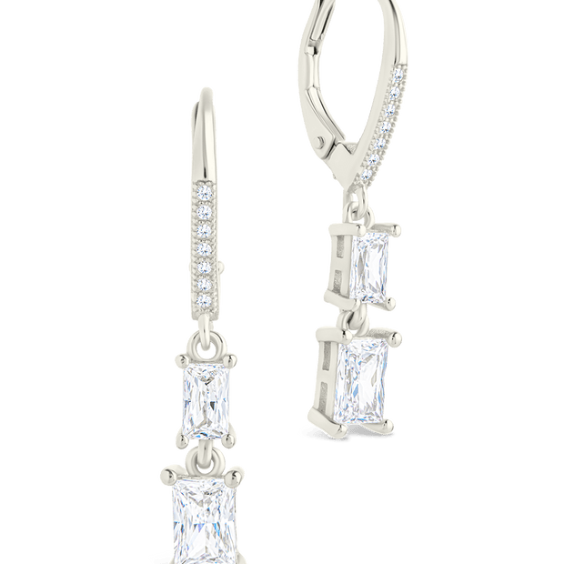 Sterling Silver Eulalia Emerald Cut CZ French Clip Earrings