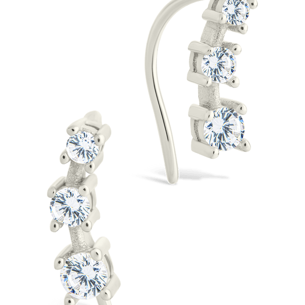 Sterling Silver Round Cut Mini Ear Crawlers