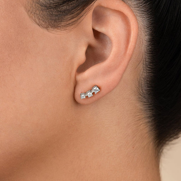 Sterling Silver Round Cut Mini Ear Crawlers