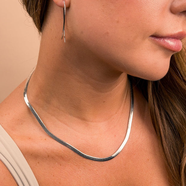 Delicate Threader Hoop Earrings & Herringbone Chain Necklace Set