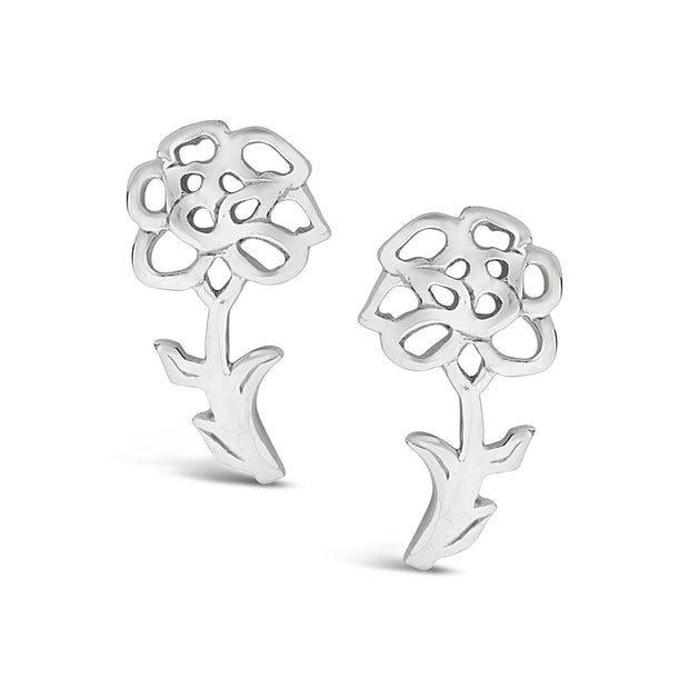 Sterling Silver Birth Flower Stud Earrings