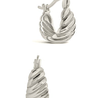 Sterling Silver Croissant Dome Hoop Earrings