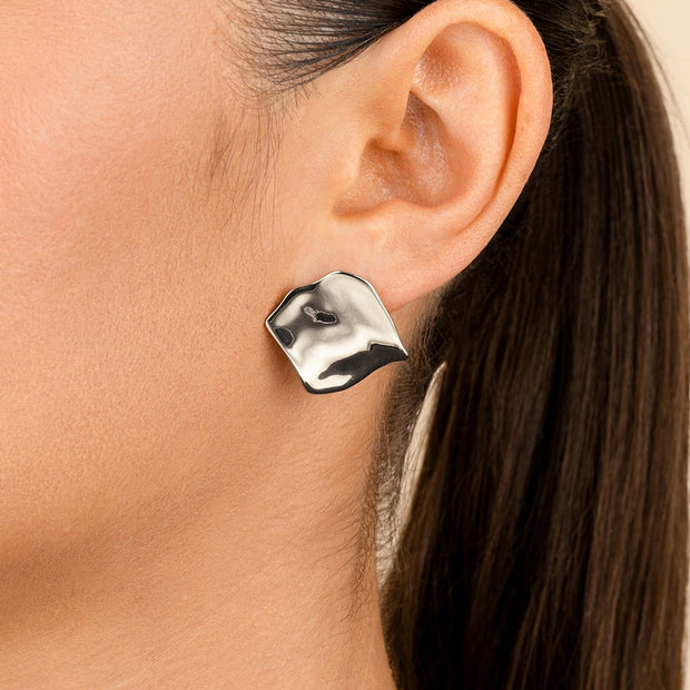 Sterling Silver Vivien Molten Square Statement Studs