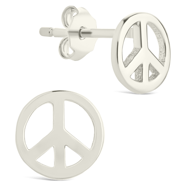 Sterling Silver Peace Sign Studs