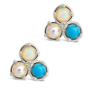 Bermuda Opal, Pearl, & Turquoise Triple Stud Earrings