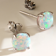 Sterling Silver 6mm Opal Earring Studs - In SIlver or 14K Gold Plated