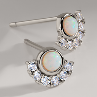 Sterling Silver Half Halo Opal Studs