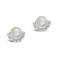 Sterling Silver Half Halo Opal Studs