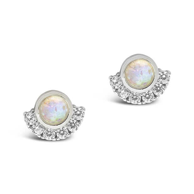 Sterling Silver Half Halo Opal Studs