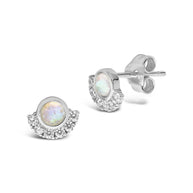 Sterling Silver Half Halo Opal Studs