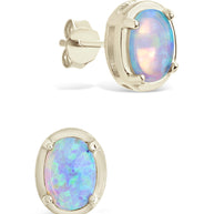 Sterling Silver Blue Opal Oval Stud Earrings