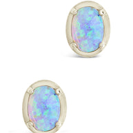 Sterling Silver Blue Opal Oval Stud Earrings