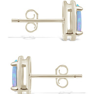 Sterling Silver Blue Opal Oval Stud Earrings