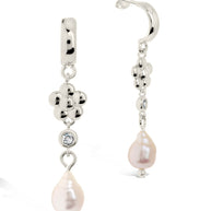 June CZ Flower & Pearl Hoop Earrings