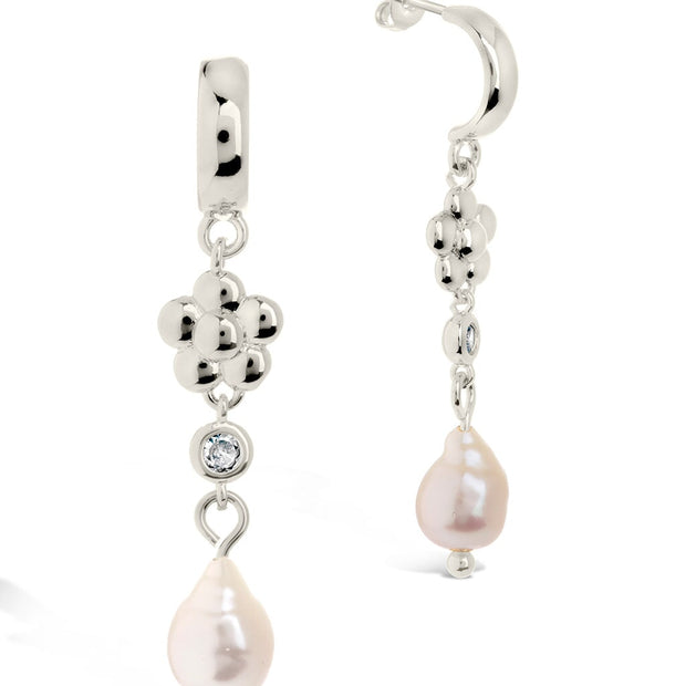 June CZ Flower & Pearl Hoop Earrings
