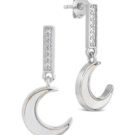 Valeria CZ & Moonstone Crescent Drop Stud Earrings
