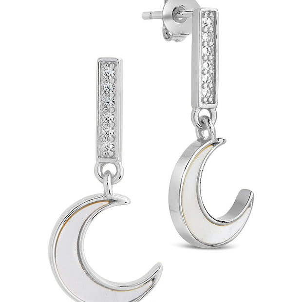 Valeria CZ & Moonstone Crescent Drop Stud Earrings