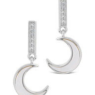 Valeria CZ & Moonstone Crescent Drop Stud Earrings