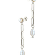 Fayelynn Pearl & Chain Drop Stud Earrings