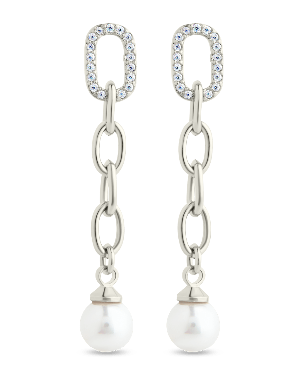 Daphne CZ & Pearl Chain Drop Stud Earrings