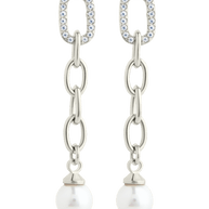 Daphne CZ & Pearl Chain Drop Stud Earrings
