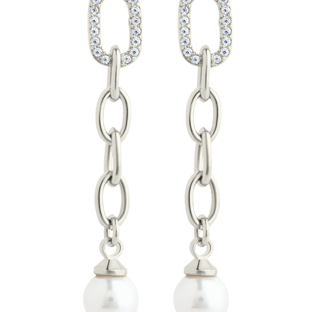 Daphne CZ & Pearl Chain Drop Stud Earrings