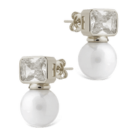 Hilda Pearl & Emerald Cut CZ Studs