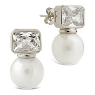 Hilda Pearl & Emerald Cut CZ Studs