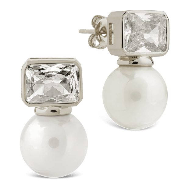 Hilda Pearl & Emerald Cut CZ Studs