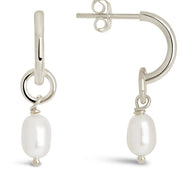 Sterling Silver Pearl Drop Hoop Earrings