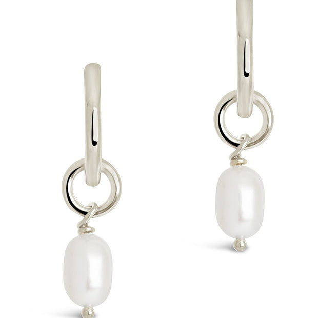 Sterling Silver Pearl Drop Hoop Earrings