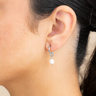Sterling Silver Pearl Drop Hoop Earrings
