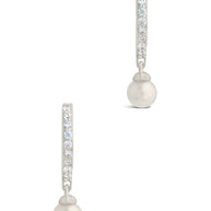 Sterling Silver Maggie CZ & Pearl Hoop Earrings