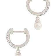 Sterling Silver Maggie CZ & Pearl Hoop Earrings