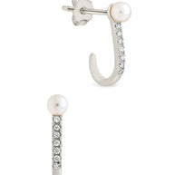Sterling Silver Pearl & CZ Suspender Stud Earrings