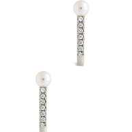 Sterling Silver Pearl & CZ Suspender Stud Earrings