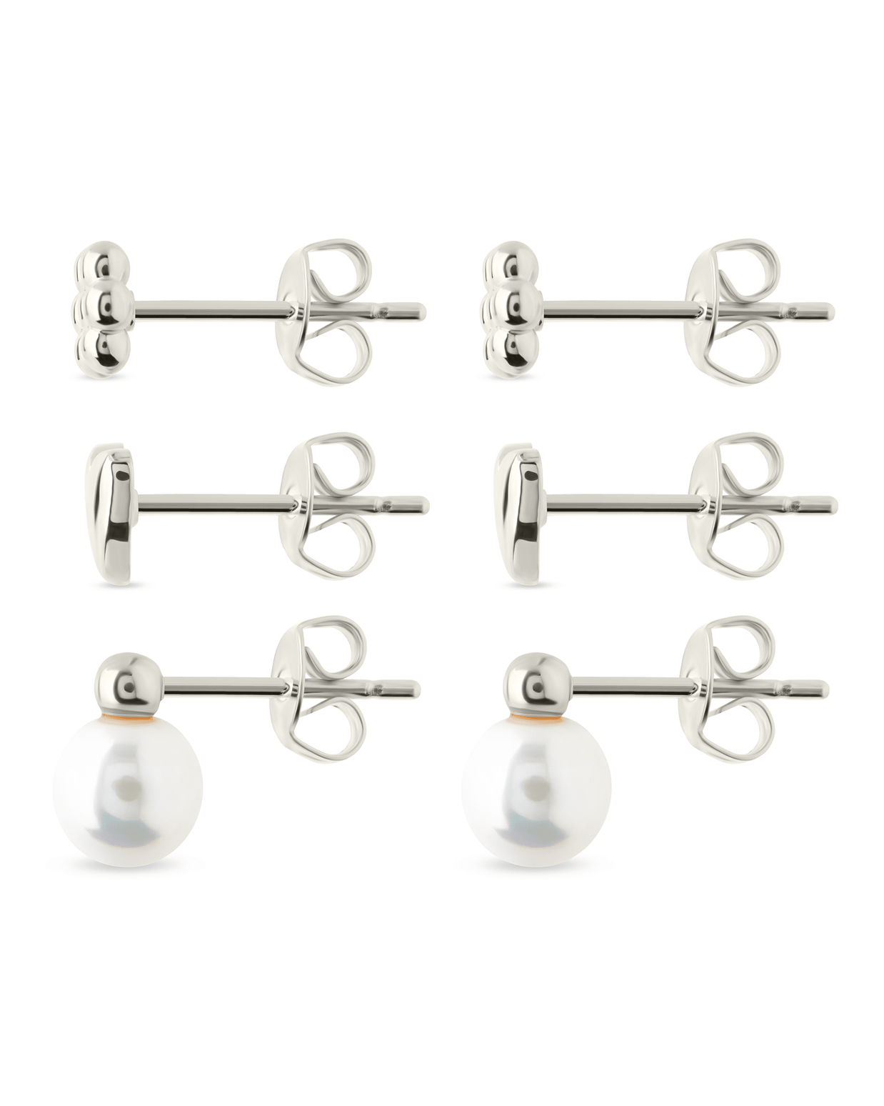 Sterling Silver Irene Pearl, Flower, & Heart Stud Earring Set of 3