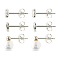 Sterling Silver Irene Pearl, Flower, & Heart Stud Earring Set of 3