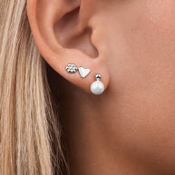 Sterling Silver Irene Pearl, Flower, & Heart Stud Earring Set of 3