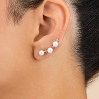 Sterling Silver Siena CZ & Pearl Threader Earrings